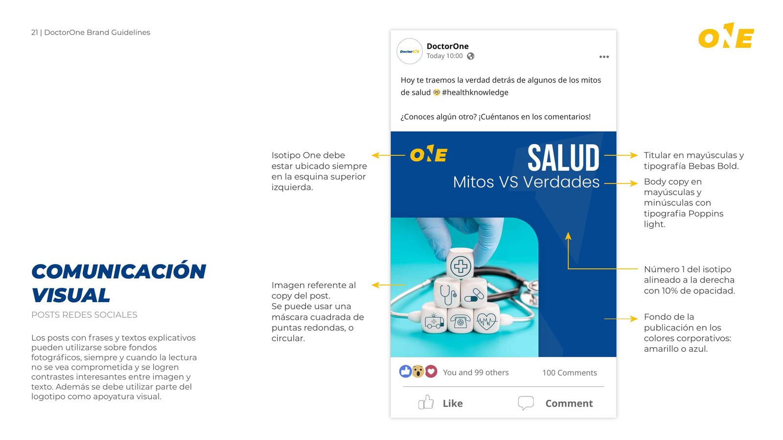 Aplicación de la identidad de DoctorOne en contenido digital.